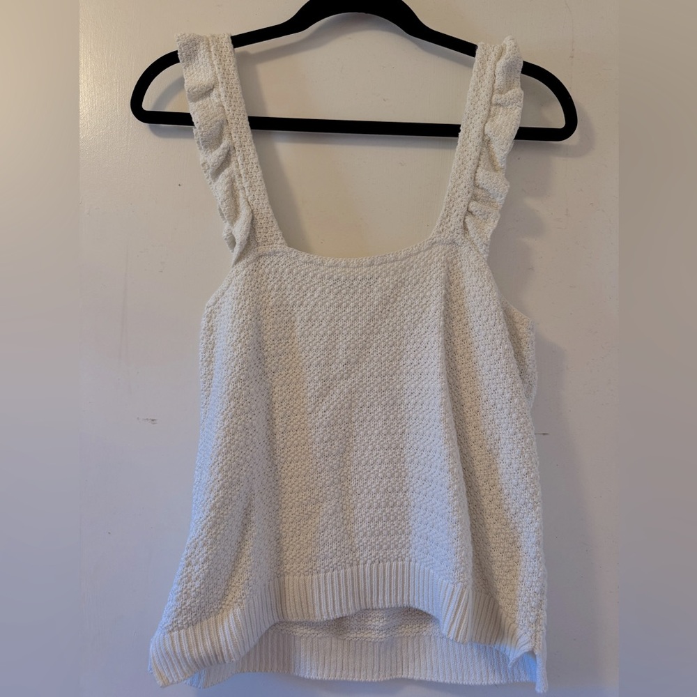 Madewell White Ruffled Ribbed Tank